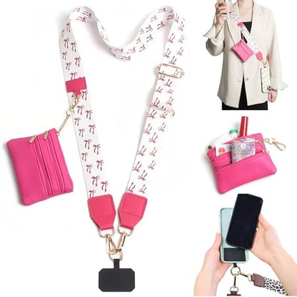 Crossbody Body Phone Holder for Women, New Phone Strap with Zippered Pouch, Adjustable Crossbody Strap - color: Rose Red Butterfly