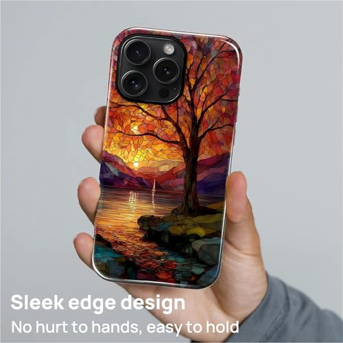 Magnetic Phone Case for iPhone 16 Pro Max,Compatible with MagSafe,Durable 2 Layers Full Covered Shockproof Protective Cover-Stained Glass Sunrise Fall Leaves - color: Stained Glass Sunrise Fall Leaves, size: iPhone 16 Pro Max