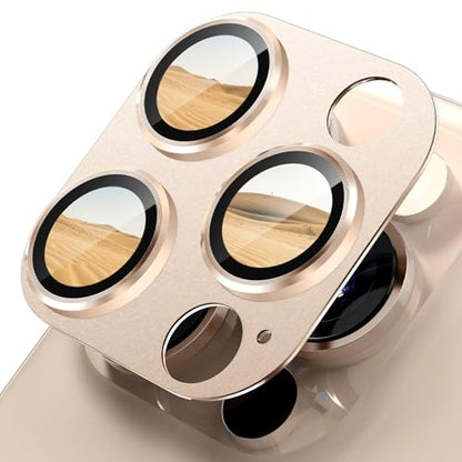 imluckies Alloy Metal Camera Lens Protector for iPhone 16 Pro / 16 Pro Max / 14 Pro / 14 Pro Max, 9H Tempered Glass, Ultra HD, Anti-Scratch, Strong Adhesion, Case Friendly, Desert Titanium - size: 16/14 pro/promax Desert Titanium
