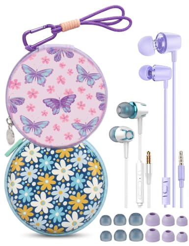 2-Pack Wired Earbuds with Cases, 3.5mm School Headphones,Daisies Butterfly - color: Daisies Butterfly