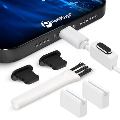 PortPlugs Aluminum Dust Plugs – Compatible with Lightning for iPhone 14, 13, 12, 11, XS, XR, X, 8, 7, Plus, Max, Pro & iPad – Port Covers with Holders & Cleaning Brush | Black (2-Pack) - color: Black
