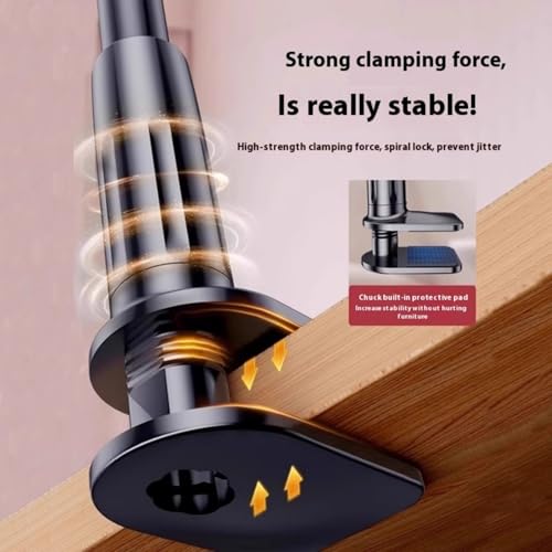 Metal Arm Phone Holder for Bedside Table Desk Adjustable Clamp Stand for Mobile Device Screen 360 Degree Rotation Design Bedside Phone Holder for Watching Moviesp - color: White