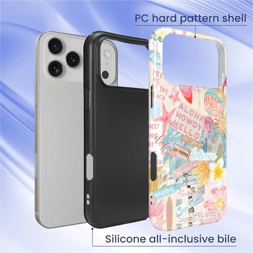 Case Compatible with iPhone 17 Pro Max, Cute Dual Layer Hybrid Phone Cover, Military Grade Drop Protection, Aesthetic Shockproof Phone Case for Women Girls, Pastel Pink Summer Collage - color: Pastel Pink Summer Collage, size: Iphone 17 Pro Max