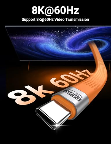 VAFOTON PD 240W Short USB C Cable/USB 4.0 USB C Short Cable/40Gbps Transfer - color: Orange