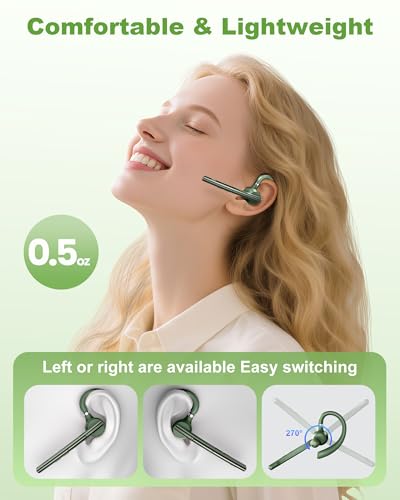 Bluetooth Headset,72H Work Single-Ear Wireless Earpiece for Cell Phone Call - color: Solid army green