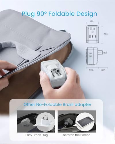 VINTAR Brazil Power Adapter 2 Pack, Foldable US to Brazil Travel Adaptor - style: Type N - Brazil