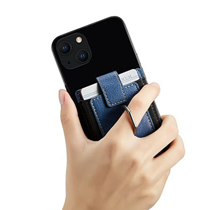 Phone Card Holder with Ring Grip for Back of Phone,Adhesive Stick-on Credit Card Wallet Pocket for iPhone,Android and Smartphones (Blue) - color: Blue