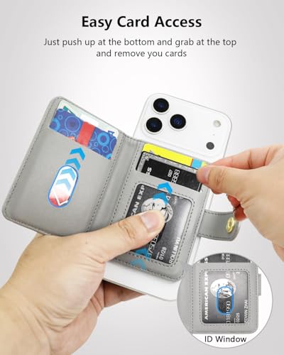 ONETOP for MagSafe Wallet,Magnetic Phone Wallet with 5 Card Slots,Grey | 1-12 Cards/Cash Holder for iPhone 17/16/15/14/13/12 Series,Detachable Wallet Stick-On Back,PU Leather RFID Blocking Kickstand - color: Grey