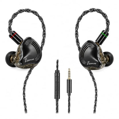 Rosmas Wired Earbuds with Mic,SM10 Pro Wired Gaming IEM Earbuds with Mic, Detachable 2-Pin Cable, 4BA+1DD Hybrid in-Ear Headphones, Secure Over-Ear Fit, 3.5mm for PC and Controllers，Black - color: Black
