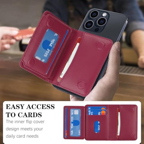 Lipvina For iPhone MagSafe Wallet with Kickstand - Magnetic Card Holder RFID Blocking Compatible with iPhone 17/16/15/14/13/12 Series Pro/Max/Plus (Red) - color: Red