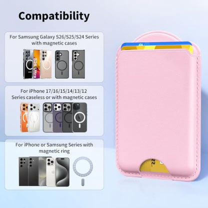 Magnetic Wallet for Samsung & iPhone with Magsafe Case, Pink - color: Pink