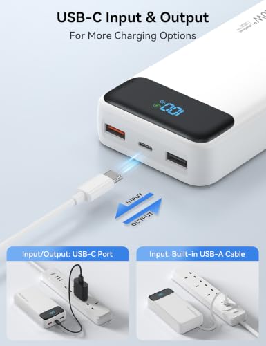 Nusyddy Portable Charger 20000mAh with 4 Built-in Cables & 6 Outputs White - color: Ivory