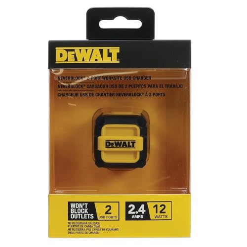 DEWALT Heavy Duty NeverBlock USB Charger, Angled Dual Port 12W Wall Charger - size: 12 W