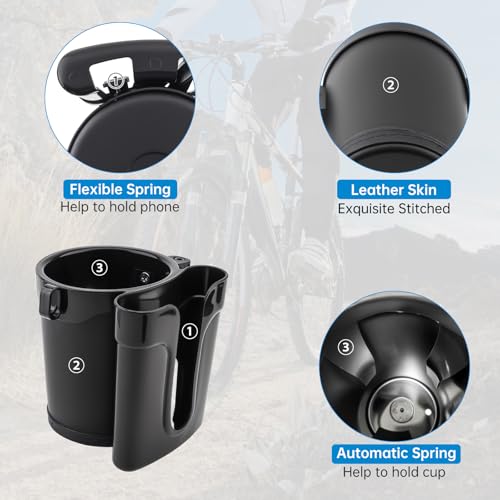 3-in-1 Universal Bike Cup Holder with Cell Phone Case Keys Hook, Black - color: black