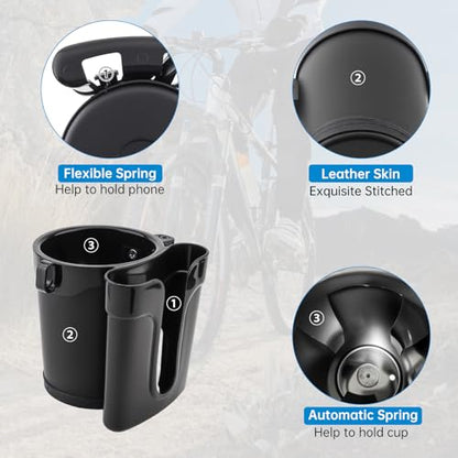 3-in-1 Universal Bike Cup Holder with Cell Phone Case Keys Hook, Black - color: black