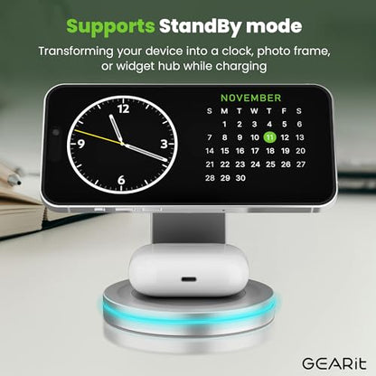 GEARit 3-in-1 Wireless Charging Station - Magsafe Compatible Charger Stand for Phone, Watch, Earbuds iPhone 14, 15, 16, 16 Pro, Pro Max, Apple Watch, Airpods, Samsung Galaxy and Multiple Devices