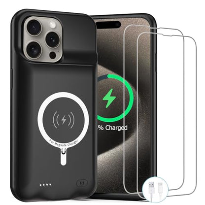 Battery Case for iPhone 15 Pro, 10000mAh Rechargeable Portable Charging Case with Wireless Charging, Compatible for iPhone 15 Pro (6.1 inch) with CarPlay, Extend Battery Pack Charger (Black) - size: iPhone 15 Pro -10000mAh