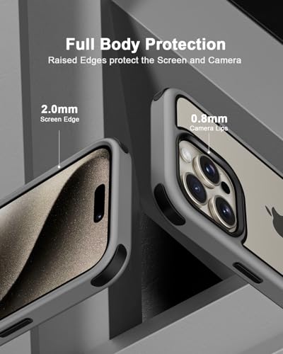 Mobnano Compatible with iPhone 15 Pro Max Case, with Multicolor Protective Shockproof Bumpers, Crystal Clear Not Yellowing Anti-Scratch Hard PC Back & Soft Silicone TPU Frame Cover - Grey/Black - color: Grey/Black, size: iPhone 15 Pro Max