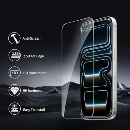 2+2 Pack compatible with iPhone 17 Pro Max Screen Protector Tempered Glass with Camera Lens Protector, Protection Film with Easy Installation Frame, 9H Hardness, Scratch Resistant, Case Friendly - size: iP17 Pro Max transparent