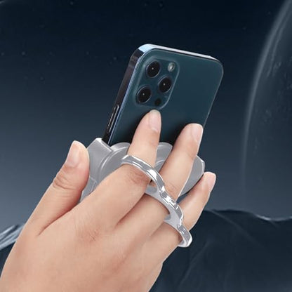 Double-Ring Three-Finger Back Clip Holder 360-Degree Rotating Mobile Grip Multipurpose Foldable Phone Grip Holder - color: Silver