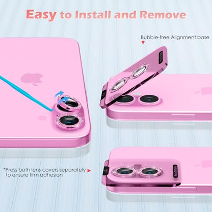 imluckies for iPhone 16 / iPhone 16 Plus Camera Lens Protector, AR+AF Tempered Glass 9H Anti-Scratch Metal Individual Lens Cover, HD Clear Camera Accessories, Glitter Pink - color: Glitter Pink