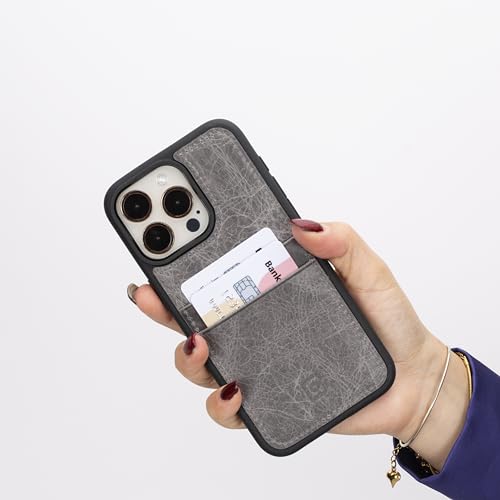 BOULETTA Compatible with iPhone 15 ProMax Case with Card Holder - Genuine Leather, Protective, Slim Phone Case, 2 Card Holders, RFID Blocking 6.7 inches, Gray