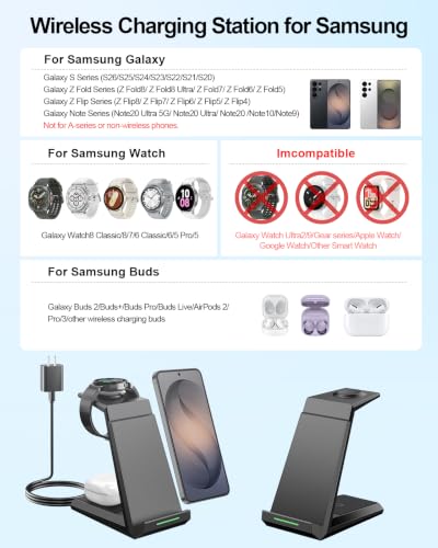 Wireless Charger for Samsung - NANAMI 3 in 1 Phone and Watch Charger Stand - color: Black