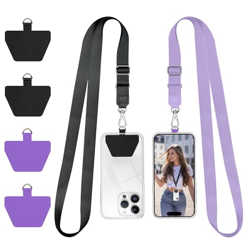 Doormoon Phone Lanyard, Universal Adjustable Neck Strap for Phone Case Keys ID Badges Cell Phone Lanyard Compatible with iPhone, Samsung, Most Smartphones, 2 Pack, Black Light Purple - color: Black Light Purple