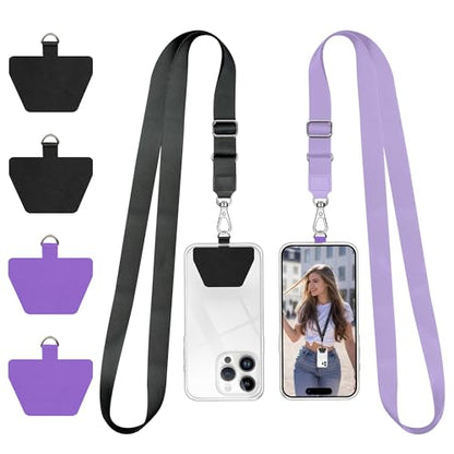 Doormoon Phone Lanyard, Universal Adjustable Neck Strap for Phone Case Keys ID Badges Cell Phone Lanyard Compatible with iPhone, Samsung, Most Smartphones, 2 Pack, Black Light Purple - color: Black Light Purple