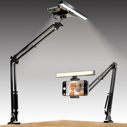 Desk Selfie Light with Overhead Phone Mount, Adjustable Arm