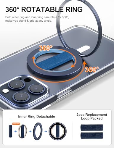 EWA MagOne Ultra for Magsafe Phone Grip Kickstand [Replaceable Elastic Finger Loop], Mag Safe Ring Holder Stand, Two-Sided Magnetic Phone Accessories for iPhone 17,16,15,14,13,12 Pro/Max/Plus-Blue - color: Blue