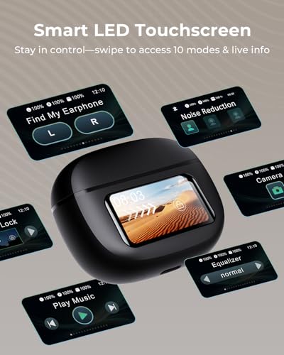 Wireless Earbuds with Smart Touchscreen Case, Bluetooth 6.0 Ear Buds with AI Noise Cancelling Calls, 40H Playtime Stereo Headphones, IPX7 Waterproof Earbuds for Workout, Travel, iPhone, Android, Black