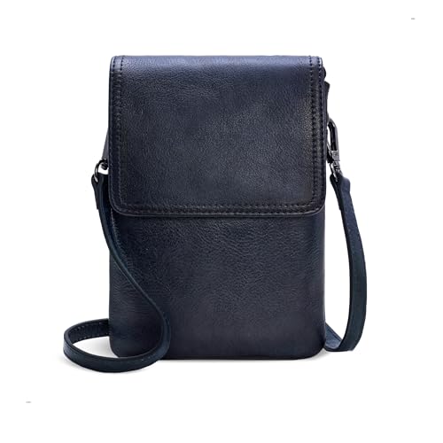 Iswee Rfid Blocking Small Crossbody Bag for Women Travel Classic Style | Genuine Leather,Adjustable Shoulder Strap,Fits 6.9" Phone,Anti-Theft Purse,Perfect for Daily Use and Weekend Travel - color: Navy Blue