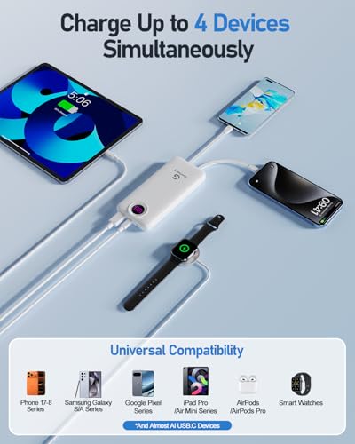 Portable Charger with Built in Cables，10000mAh 22.5W Max High-Speed Charging Power Bank with 4 Outputs 2 Inputs,External Travel Battery Pack for iPhones Android,iPad (Pearl White) - color: Pearl White