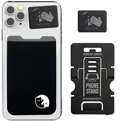 Phone Wallet - Adhesive Card Holder - Cell Phone Pouch - Stick on Lycra Pocket by Gecko - Carry Credit Cards and Cash - color: CAT YINYANG