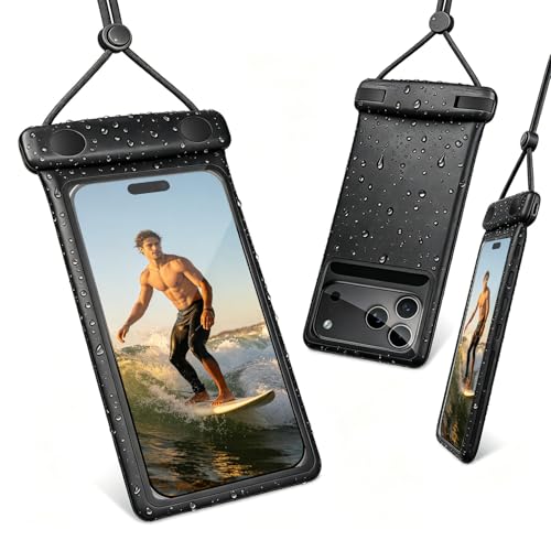 wellhouse 3D Waterproof Phone Pouch with Lanyard,Premium TPU100FT Deep Waterproof Phone Case for iPhone 17 16 15 14 13 12 Pro Max XS Samsung,Snorkeling, Surfing, Kayaking,Skiing,Hot Springs - color: 1 Pack - Duke Black7.0"
