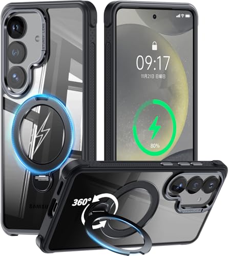 [360° Rotatable Invisible Magnetic Stand & Fit for MagSafe Designed for Samsung Galaxy S24 Case with Kickstand [Mil-Grade Shockproof] Clear Hard Back Cover for Galaxy S24, Black - color: Black, size: For Galaxy S24