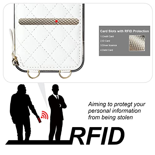 Bocasal Crossbody Wallet Case Card Holder for iPhone 13, White | RFID Blocking PU Leather Zipper Handbag Purse, Kickstand Flip Folio Case with Card Slots Holder Wrist Strap Lanyard 6.1 Inch - color: White