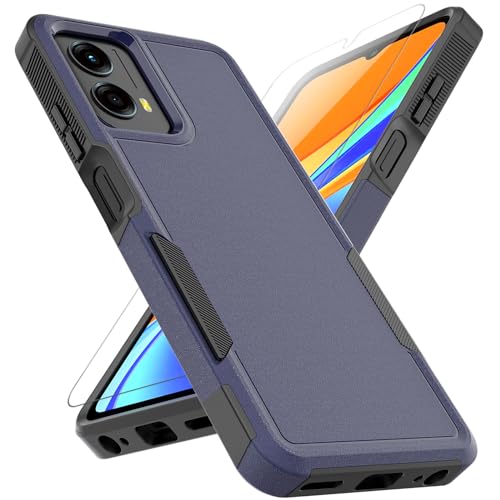 for Motorola Moto G 5G 2024 Case: Dual Layer Protective Heavy Duty Cell Phone Cover Shockproof Rugged with HD Screen Protector - Military Protection Bumper Tough - Motorola Moto G 5G 2024, Blue - color: Navy Blue (PC) + Black (TPU), size: Moto G 5G 2024
