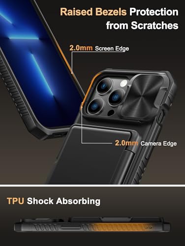 Vihibii for iPhone 13 Pro Case Wallet with Card Holder (4 Cards), Black | RFID Blocking, Slide Lens Camera Cover, Military Grade Drop Protection, Raised Edges Protect Screen, Ditch the bulky bag - color: Black, size: iPhone 13 Pro