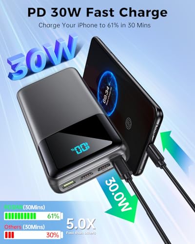 Portable Charger Power Bank 50000mAh, USB-C PD 30W Fast Charging External Battery Pack, Portable Phone Charger for iPhone 17/1615/14/13/12/11 Samsung Android (Sky Blue)