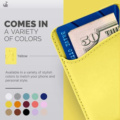 Wallaroo Premium Leather Cell Phone Wallet Stick On - Phone Wallet and Card Holder for Women and Men - Durable with Non-Slip Lining Secures Up to 3 Cards - color: Yellow Leather