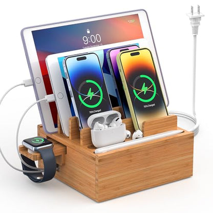 Pezin & Hulin Bamboo Charging Station with Watch Holder, Charger & Cables - color: #1 (With Charger)
