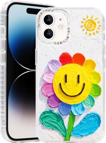 Compatible with iPhone 11 Case,with [Soft Slim][Camera Protection] Cute Rainbow Flower Aesthetic Phone Cover Anti-Yellowing Shockproof Protective Cover for Women Girl-White - color: White, size: iPhone 11