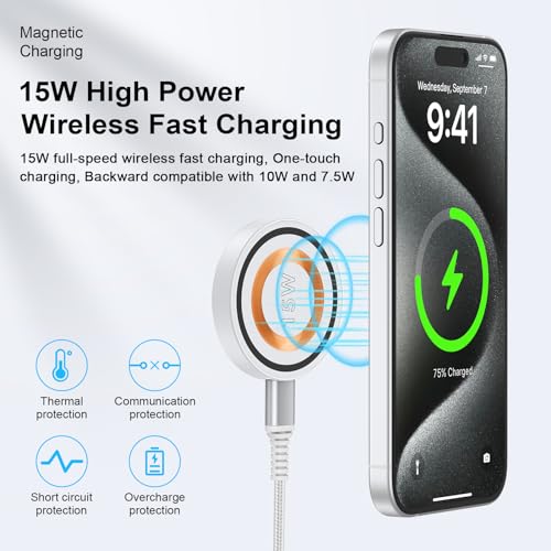 Magnetic Charger for Samsung Wireless Charger Fast Charging Pad Magsafe Wireless Charger Phone Charger Stand for Samsung S25 Ultra S25 Plus S25 S24 S23 S22 S21 S20,iPhone 17Pro Max 16 Plus 15 14 13 12 - color: White