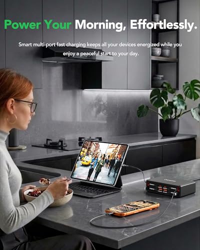 8-in-1 Retractable Charging Station for Multiple Devices, USB-C GaN Hub