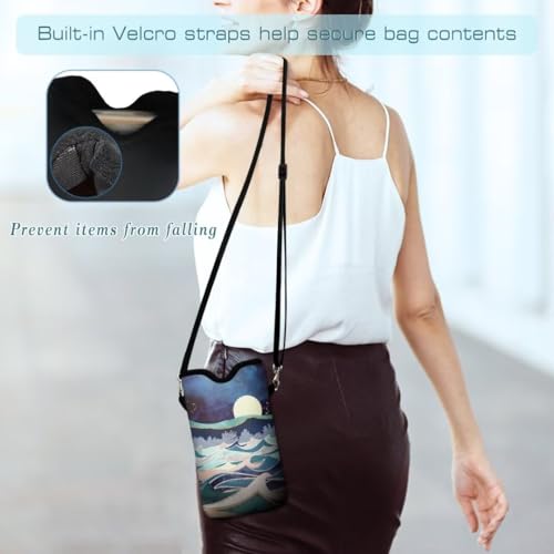 Cell Phone Sleeves Bag Case Crossbody Neoprene Holder Lanyard Phone Pouch for Women Men 7.5 X 4.5 Inches - Wave Moon - color: Wave Moon