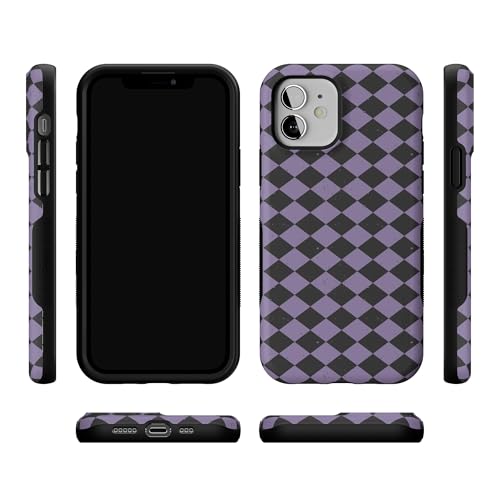 Casely iPhone 12 Mini Case | Harlequin Midnight Diamond | Black and Purple | Bold Protective Design | MagSafe Compatible Design - color: Harlequin Midnight Diamond | Black and Purple, size: Iphone 12 Mini