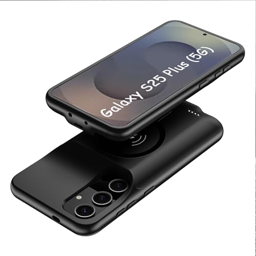 Battery Case for Galaxy S25 Plus, 12000mAh High Capacity Portable Rechargeable Protective Case Support Wireless Charging Compatible with Galaxy S25 Plus (6.7 inch) Extended Battery Charger Cover-Black - size: Galaxy S25 Plus