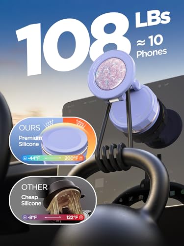 Upgraded Vacuum Magnetic Car Phone Holder for MagSafe[108+LBS Strongest Suction & 3000gf Strongest Magnetic],360° Adjustable Suction Cup Phone Mount for Car,Gym,Mirror,Men Women-Purple - color: Purple